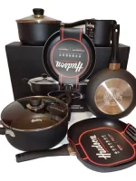 Batería Hudson Negro Juego De Cocina Set Ollas Teflón Doble